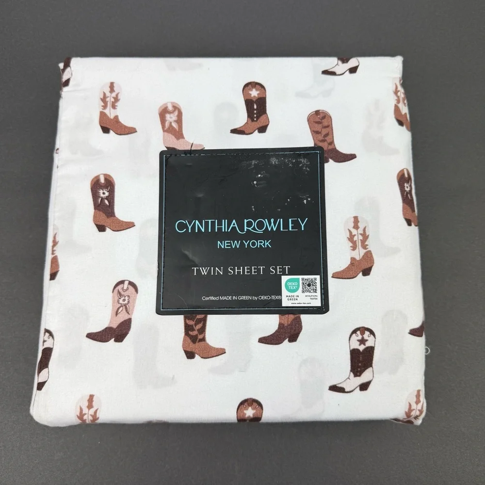 Cynthia Rowley New York‎ Twin Sheet Set with Cowboy Cowgirl Western Boots New